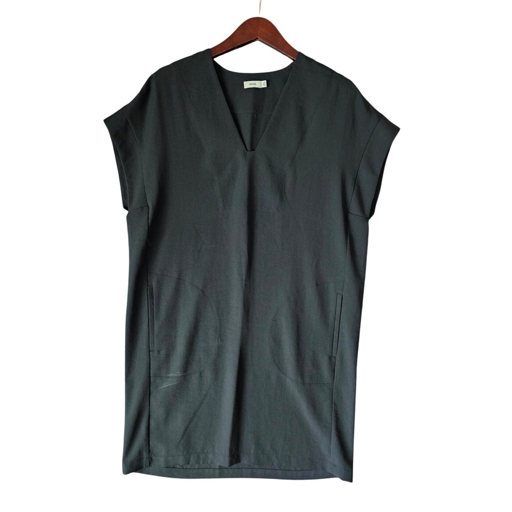 Vince Black V-Neck Cap Sleeve Shift Dress with Pockets V3450-50675 Mens S